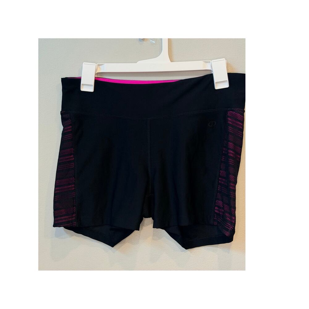 Spalding Black Compression Spandex Shorts Pink Pattern Mesh Panels Size L